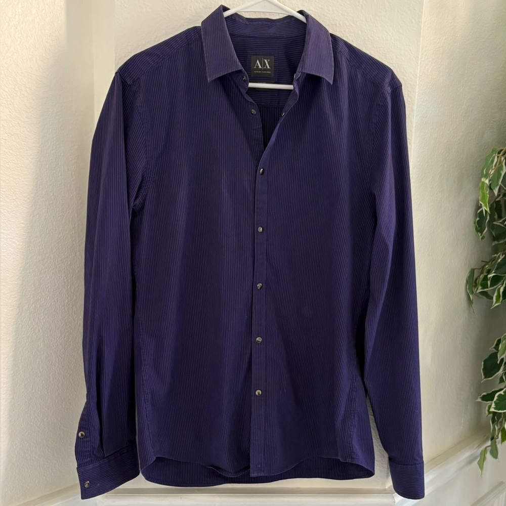Armani Exchange Men's Deep Purple Button Down Shirt